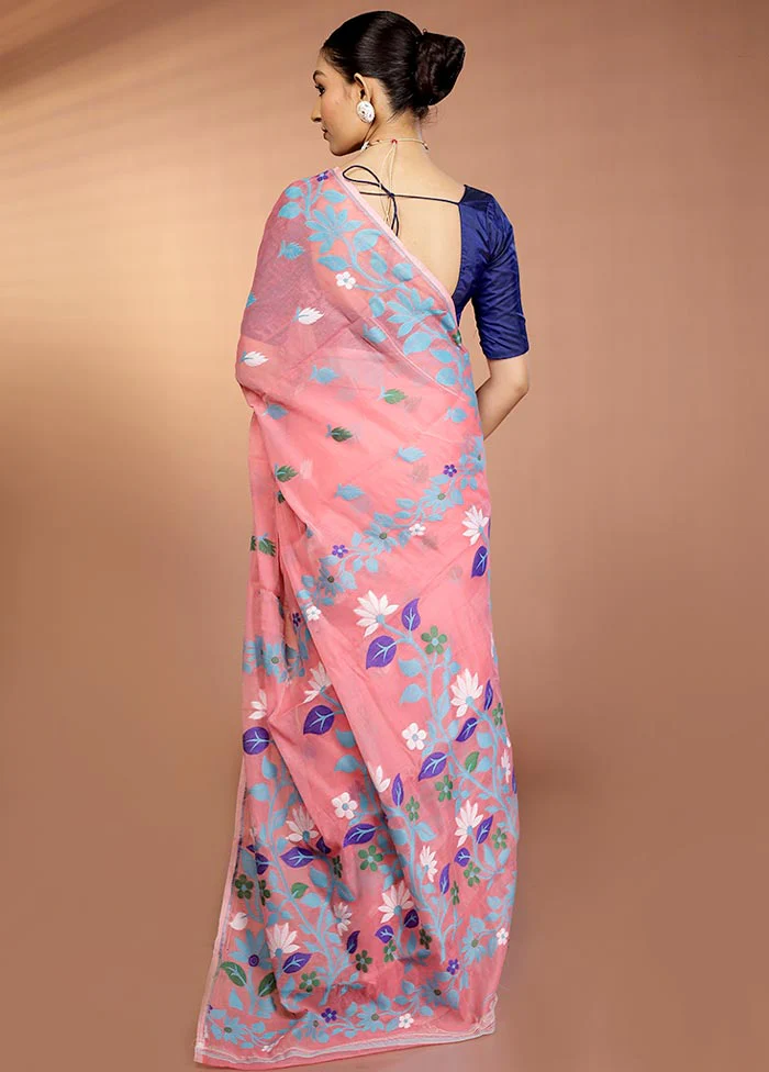 Pink Tant Jamdani Saree Without Blouse Piece - Image 3