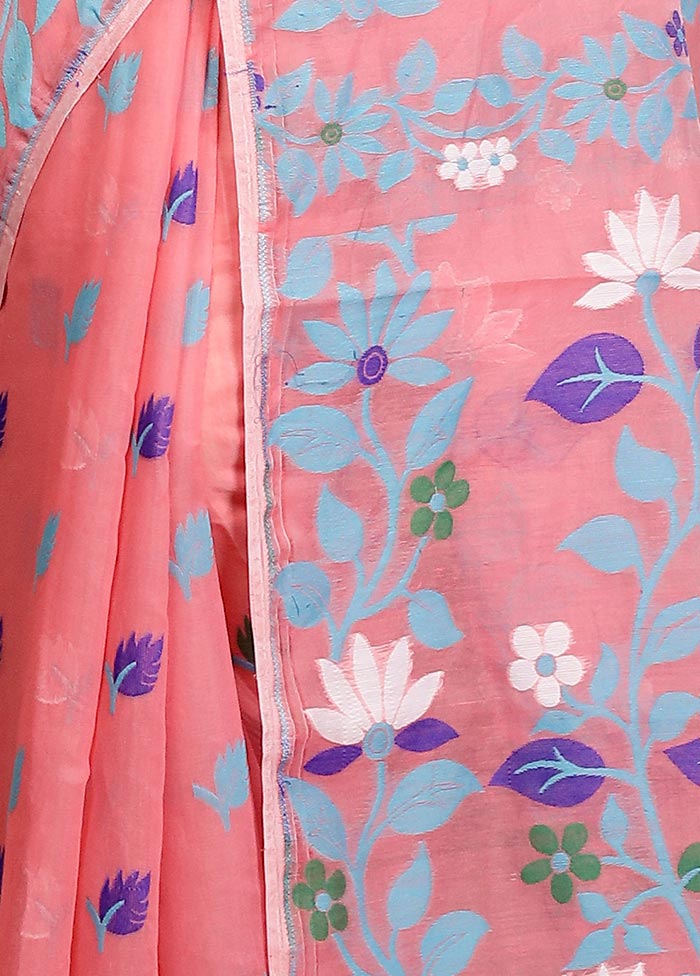 Pink Tant Jamdani Saree Without Blouse Piece - Image 5