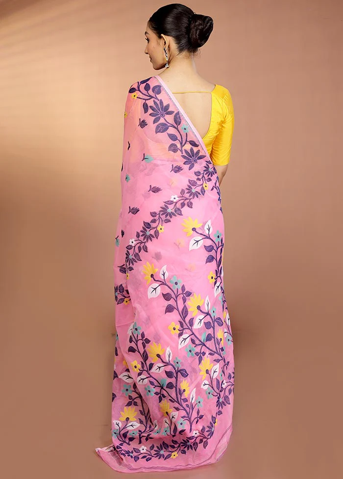 Pink Tant Jamdani Saree Without Blouse Piece - Image 3