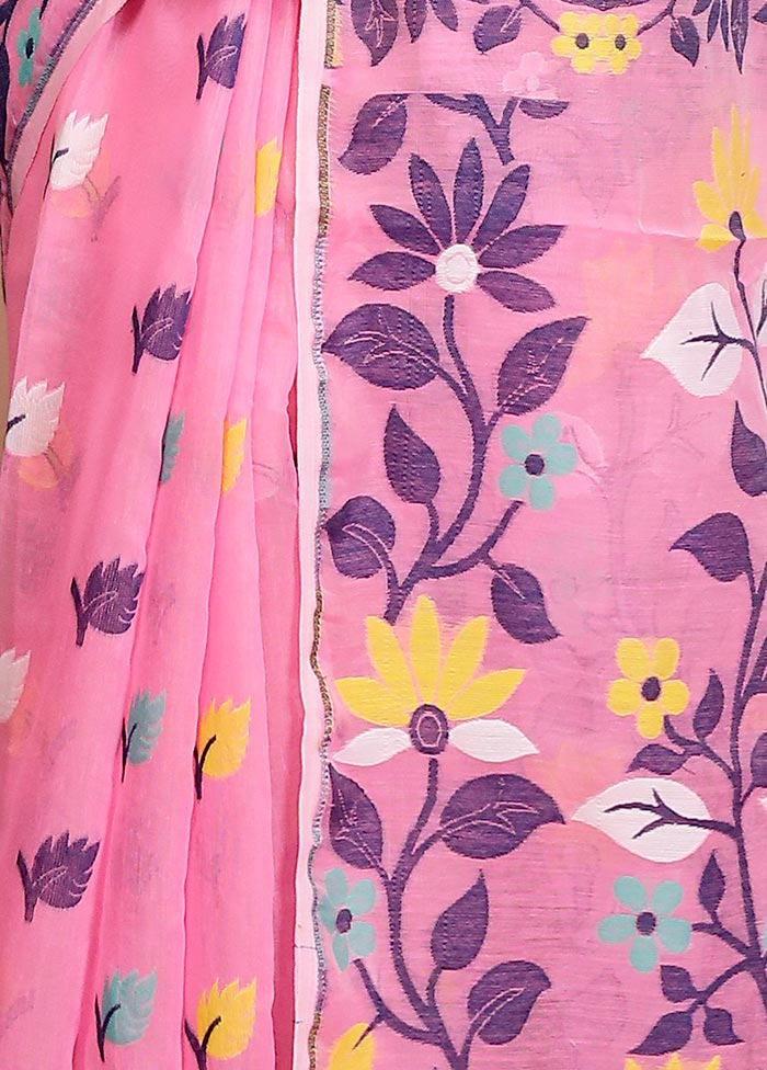 Pink Tant Jamdani Saree Without Blouse Piece - Image 5