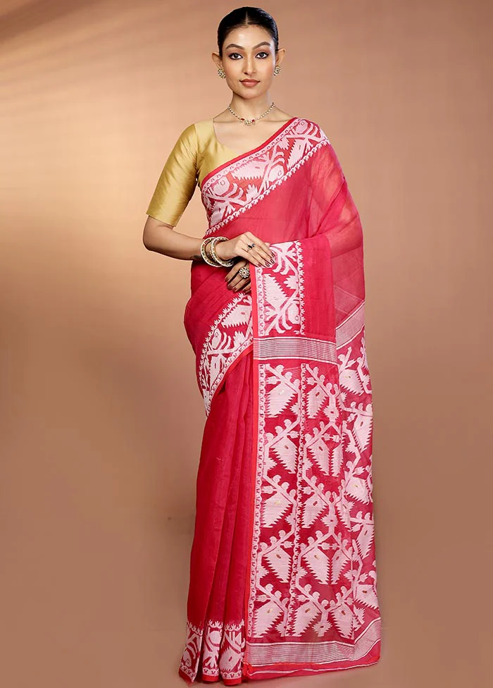 Pink Tant Jamdani Saree Without Blouse Piece - Image 2