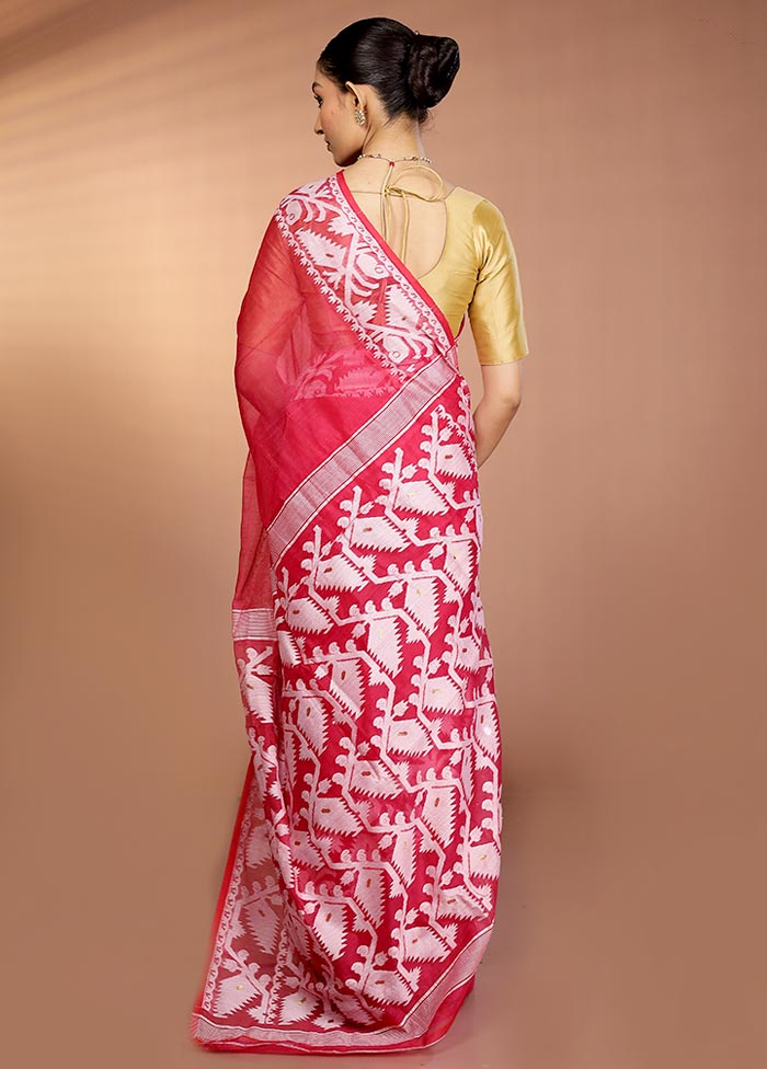 Pink Tant Jamdani Saree Without Blouse Piece - Image 3