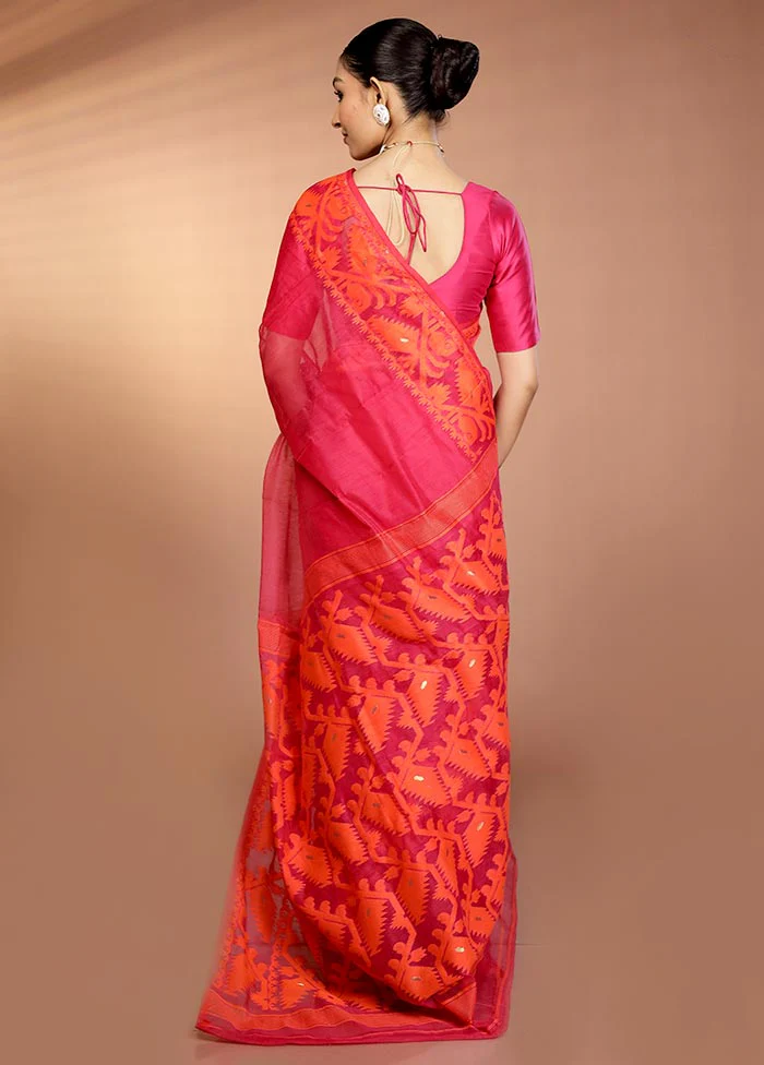 Pink Tant Jamdani Saree Without Blouse Piece - Image 3