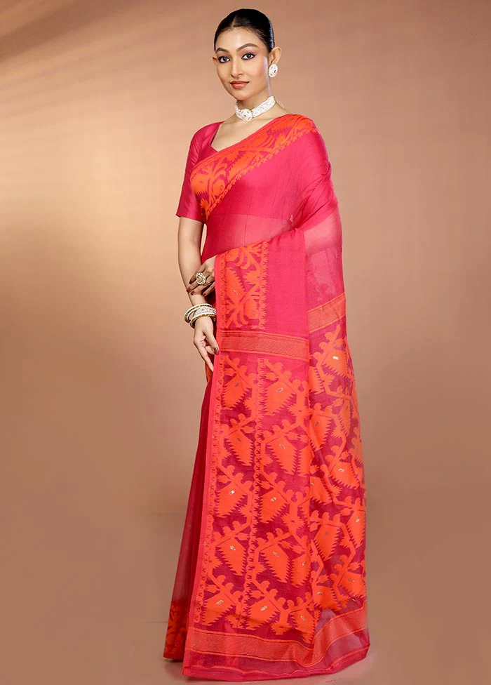 Pink Tant Jamdani Saree Without Blouse Piece - Image 4