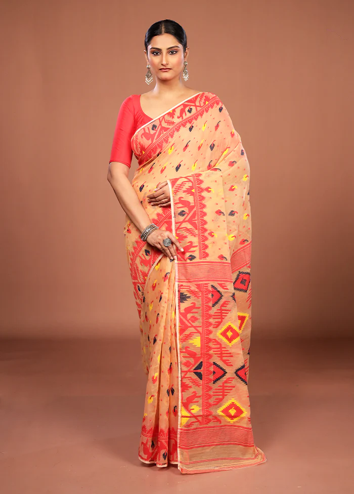 Pink Jamdani Cotton Saree Without Blouse Piece - Image 2