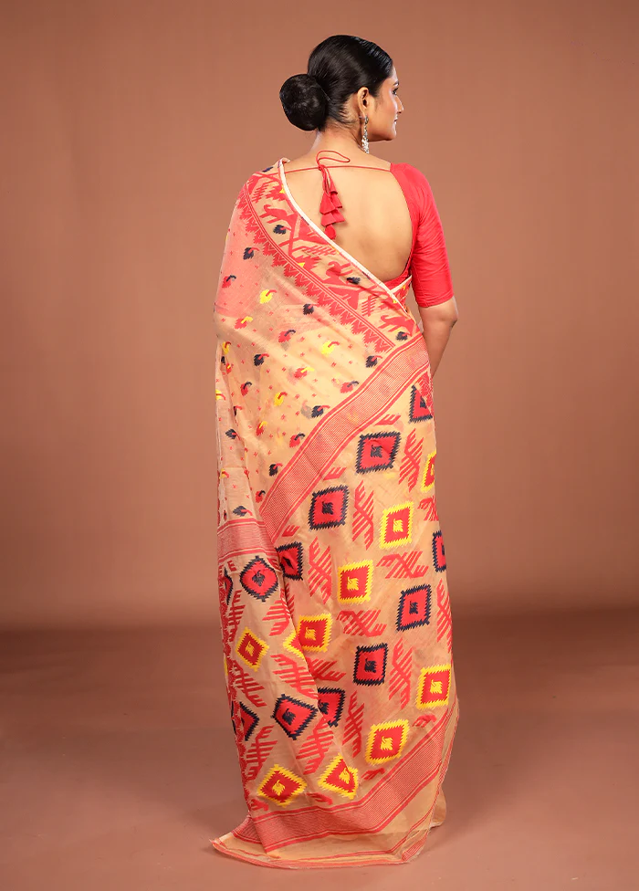 Pink Jamdani Cotton Saree Without Blouse Piece - Image 3