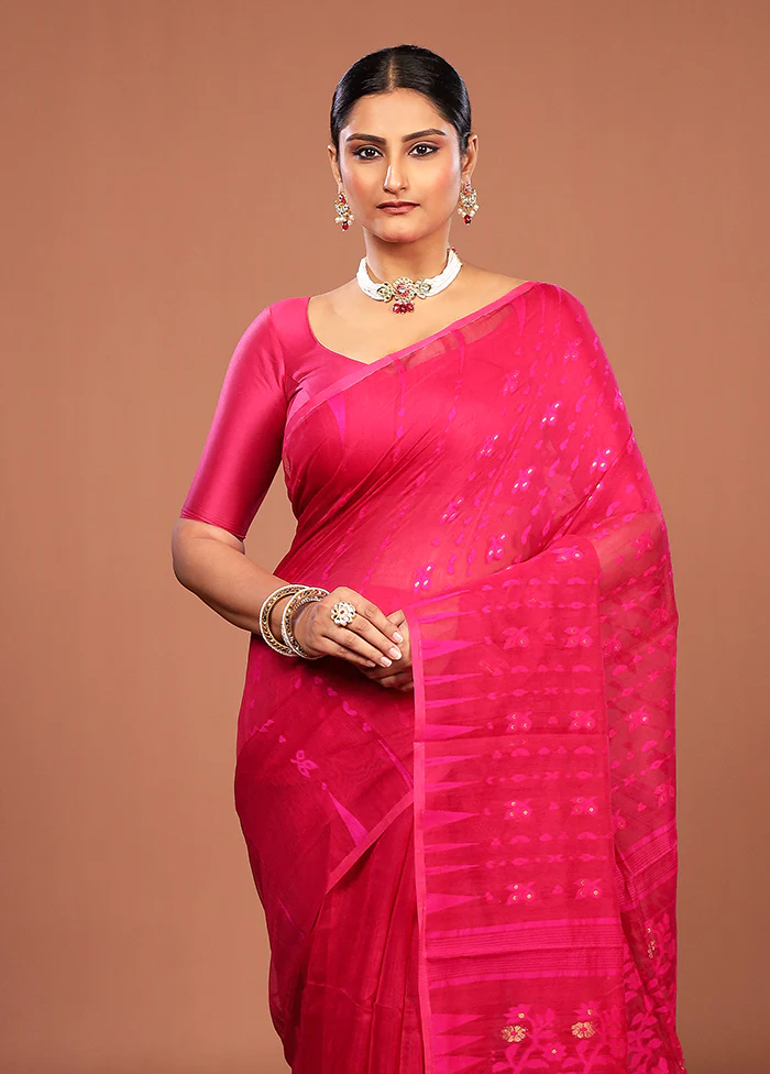 Pink Jamdani Cotton Saree Without Blouse Piece