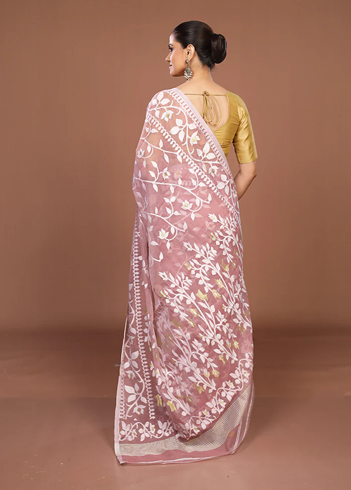 Pink Jamdani Cotton Saree Without Blouse Piece - Image 3