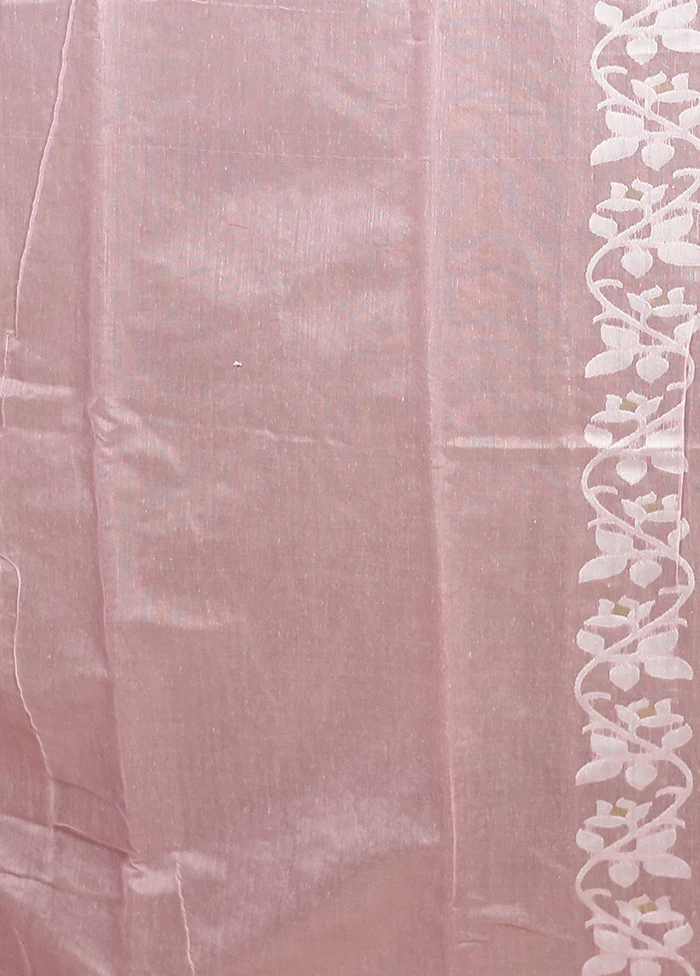 Pink Jamdani Cotton Saree Without Blouse Piece - Image 5