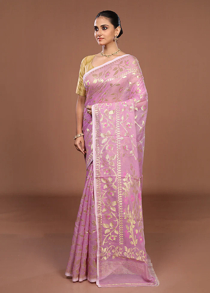 Pink Jamdani Cotton Saree Without Blouse Piece - Image 4