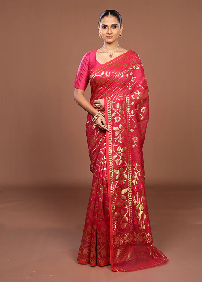 Pink Jamdani Cotton Saree Without Blouse Piece - Image 2