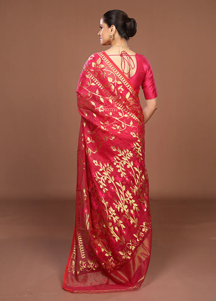Pink Jamdani Cotton Saree Without Blouse Piece - Image 3