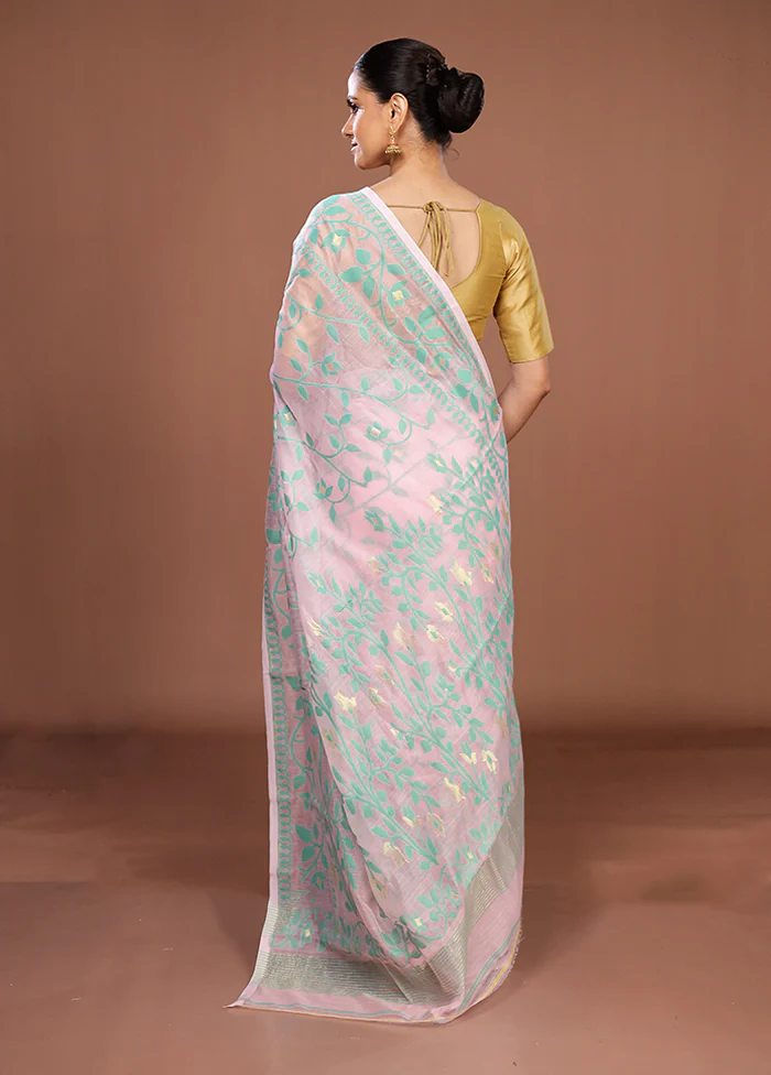 Pink Jamdani Cotton Saree Without Blouse Piece - Image 3