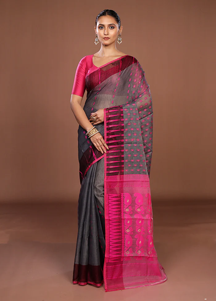 Pink Jamdani Cotton Saree Without Blouse Piece - Image 2