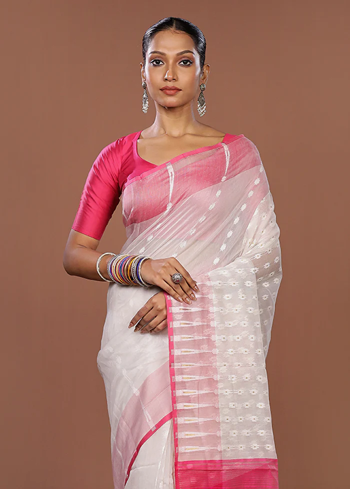 Pink Jamdani Cotton Saree Without Blouse Piece