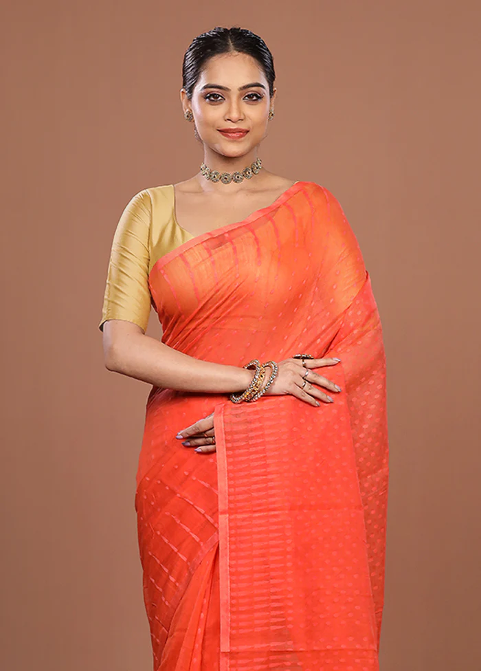 Pink Jamdani Cotton Saree Without Blouse Piece