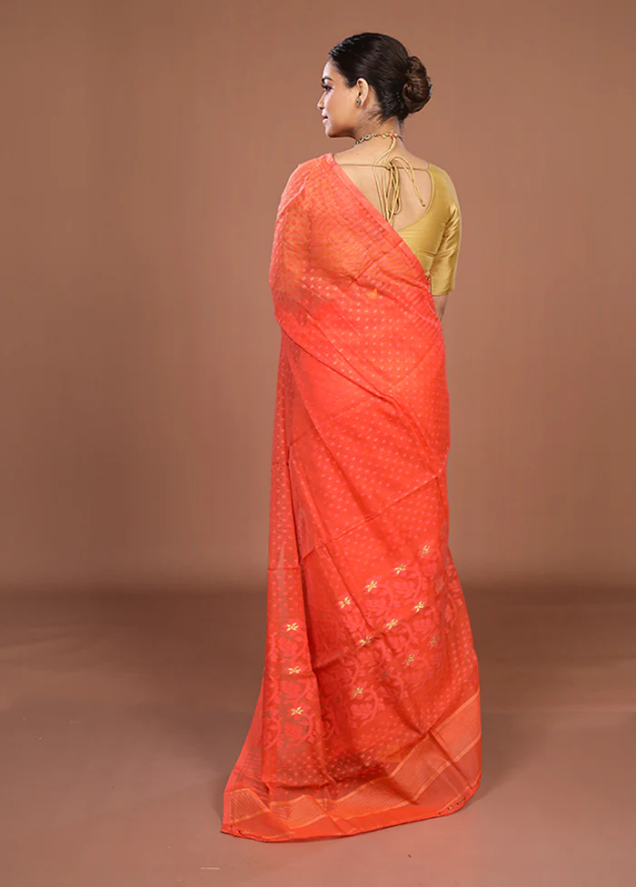 Pink Jamdani Cotton Saree Without Blouse Piece - Image 3