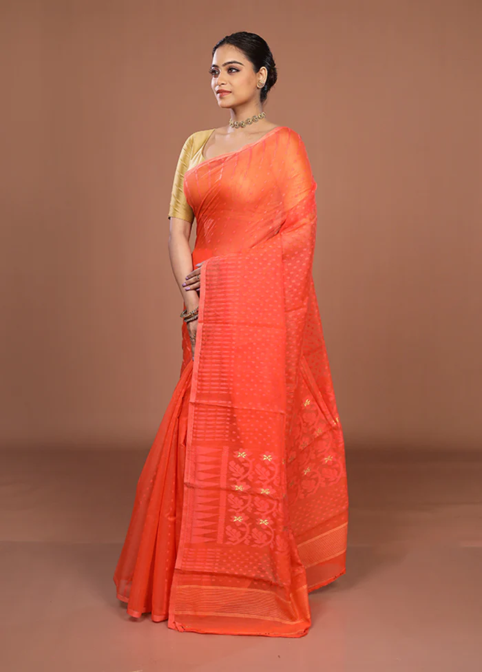 Pink Jamdani Cotton Saree Without Blouse Piece - Image 4