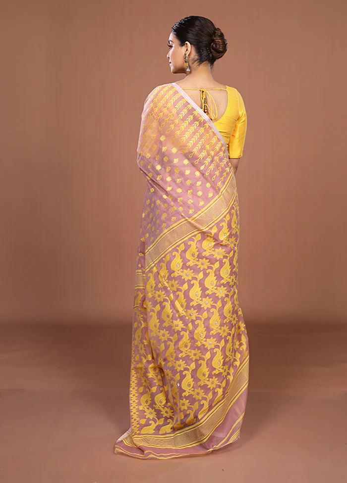 Pink Jamdani Cotton Saree Without Blouse Piece - Image 3