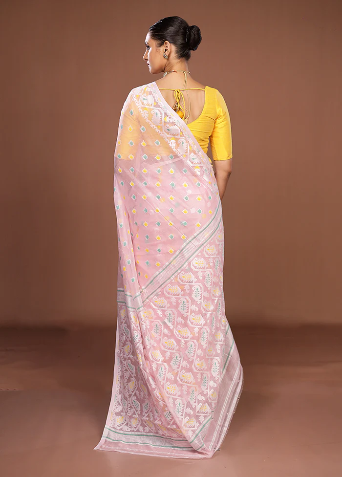Pink Jamdani Cotton Saree Without Blouse Piece - Image 3