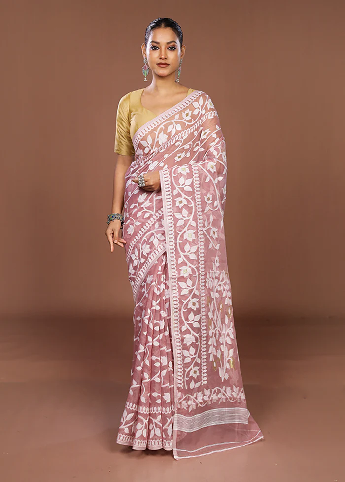 Pink Jamdani Cotton Saree Without Blouse Piece - Image 2