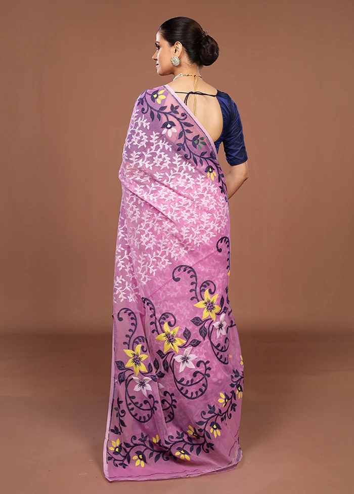 Pink Jamdani Cotton Saree Without Blouse Piece - Image 3