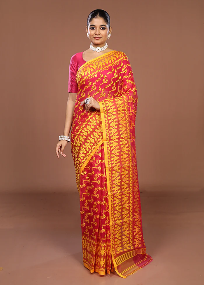 Pink Jamdani Cotton Saree Without Blouse Piece - Image 2
