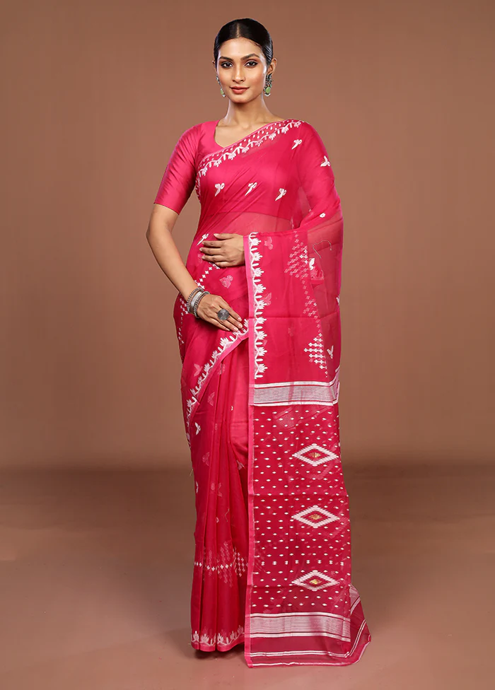 Pink Jamdani Cotton Saree Without Blouse Piece - Image 2