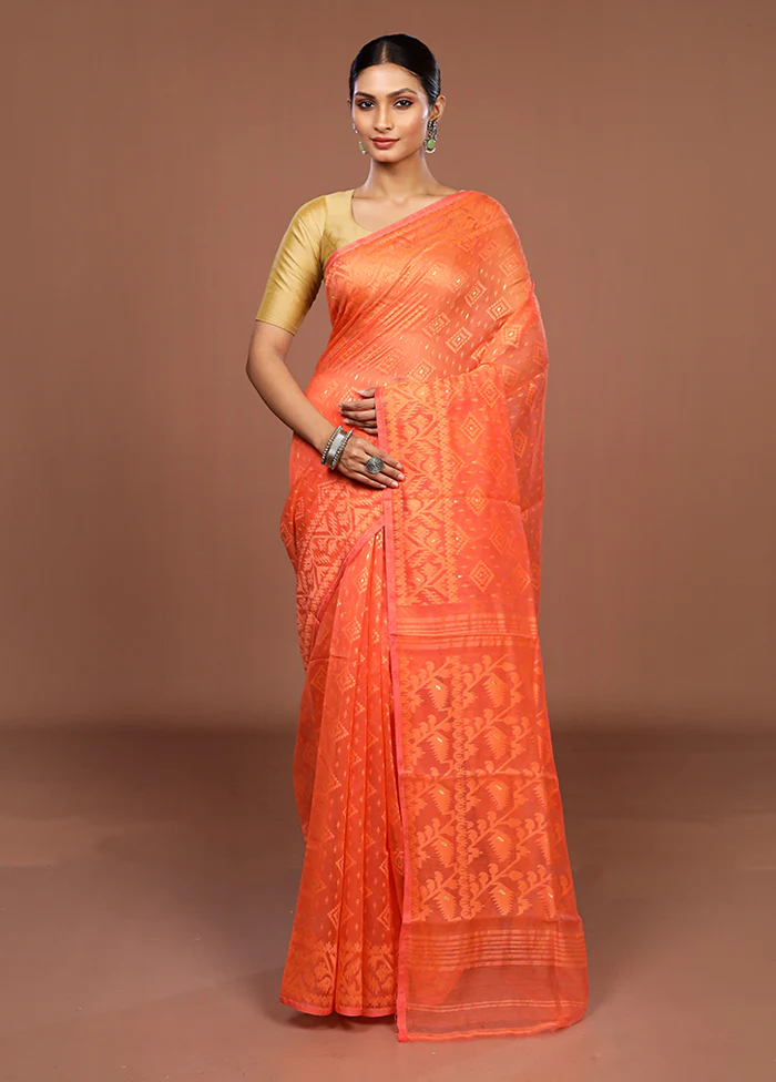 Pink Jamdani Cotton Saree Without Blouse Piece - Image 2