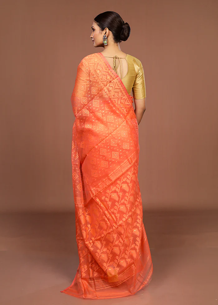 Pink Jamdani Cotton Saree Without Blouse Piece - Image 3
