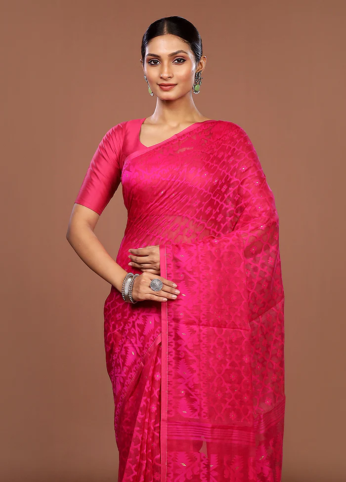 Pink Jamdani Cotton Saree Without Blouse Piece