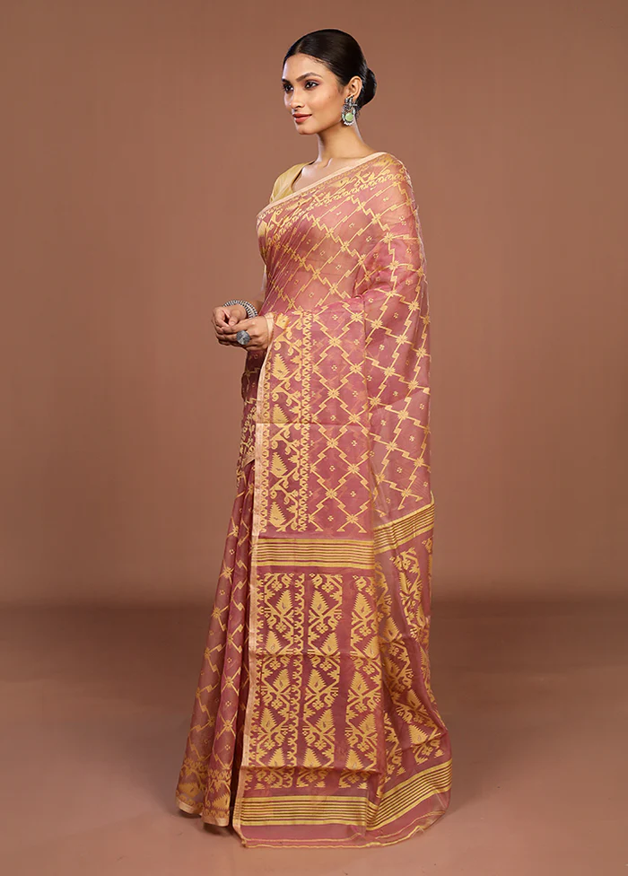 Brown Jamdani Cotton Saree Without Blouse Piece - Image 4