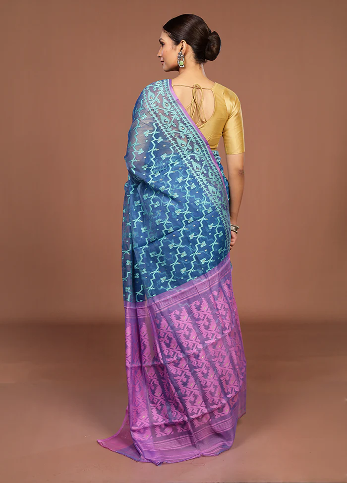 Pink Jamdani Cotton Saree Without Blouse Piece - Image 3