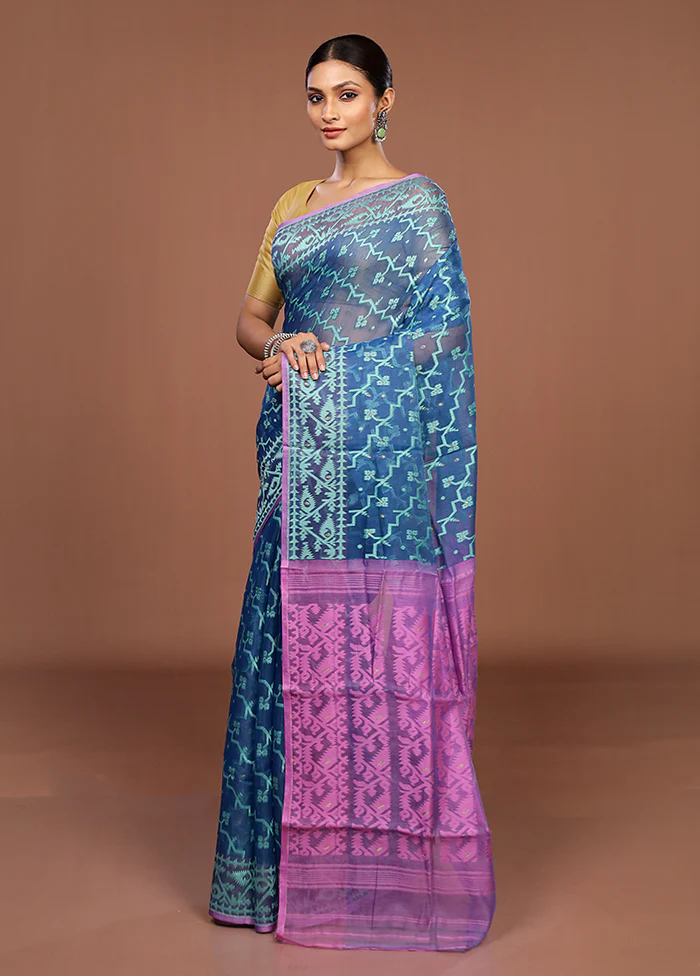 Pink Jamdani Cotton Saree Without Blouse Piece - Image 4