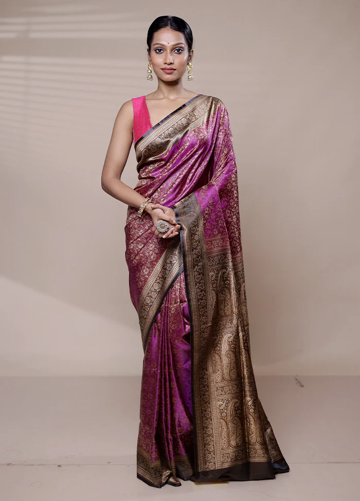 Pink Jamewar Silk Saree With Blouse Piece - Image 2