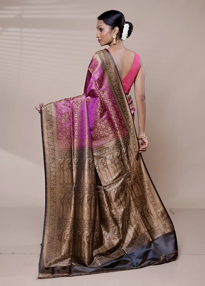 Pink Jamewar Silk Saree With Blouse Piece - Image 3