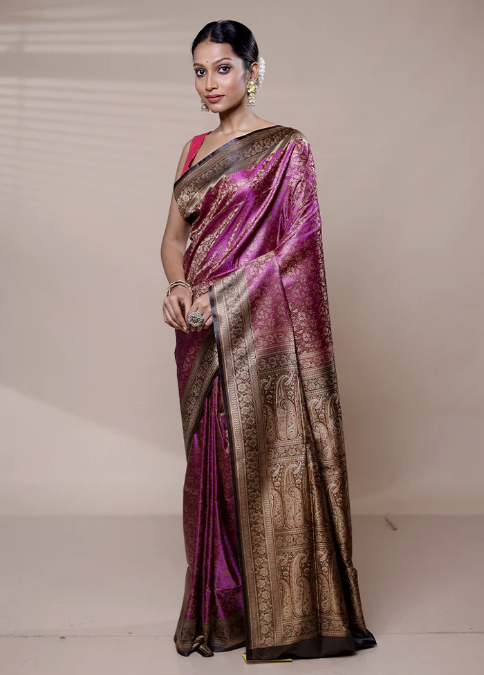 Pink Jamewar Silk Saree With Blouse Piece - Image 4