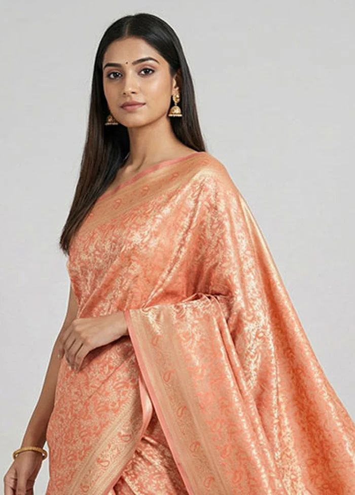 Pink Jamewar Silk Saree With Blouse Piece - Image 2