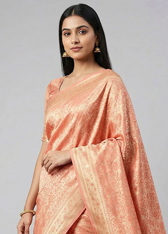 Pink Jamewar Silk Saree With Blouse Piece - Image 2