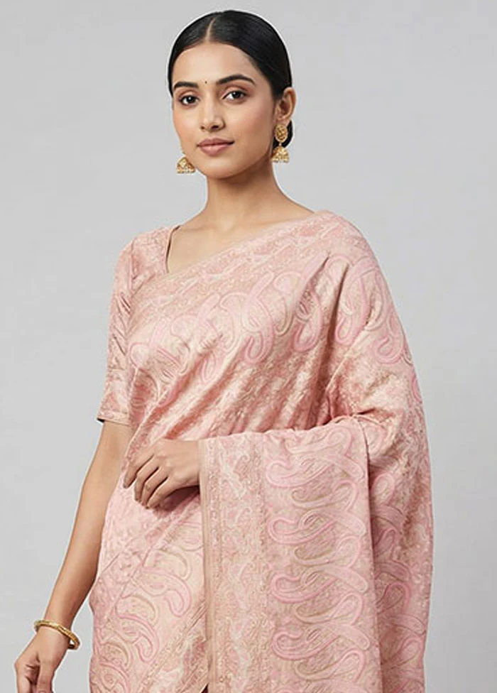 Pink Jamewar Silk Saree With Blouse Piece - Image 2