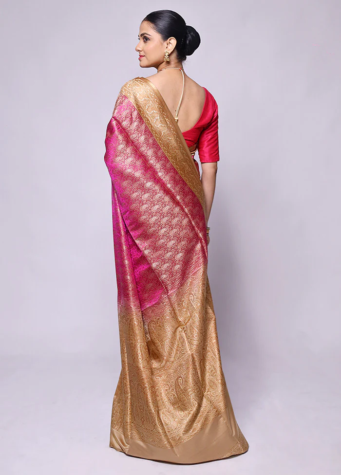 Pink Jamewar Silk Saree With Blouse Piece - Image 3