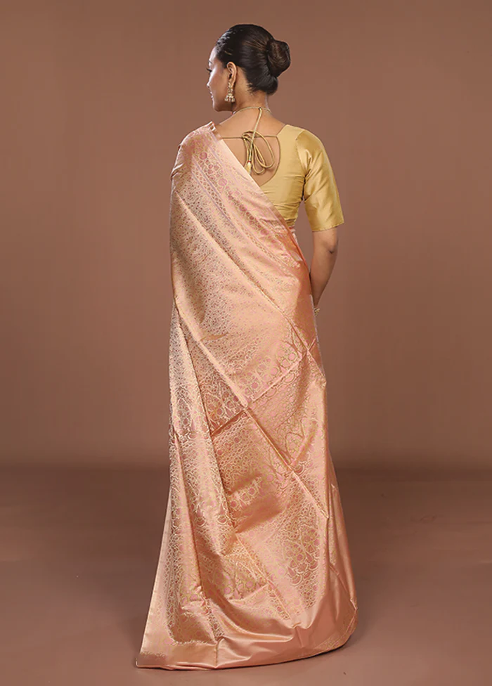 Peach Jamewar Silk Saree With Blouse Piece - Image 3