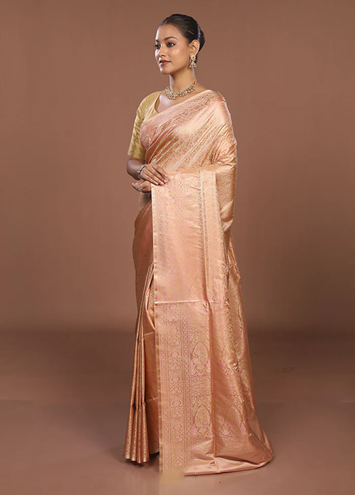 Peach Jamewar Silk Saree With Blouse Piece - Image 4