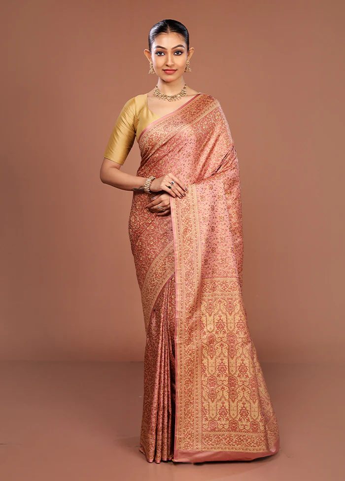 Pink Jamewar Silk Saree With Blouse Piece - Image 2