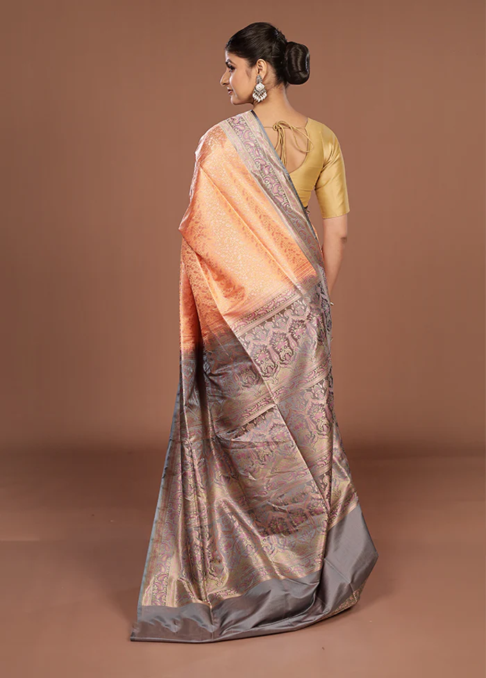 Pink Jamewar Silk Saree With Blouse Piece - Image 3