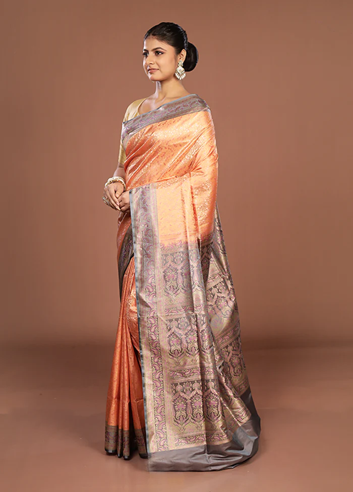 Pink Jamewar Silk Saree With Blouse Piece - Image 4