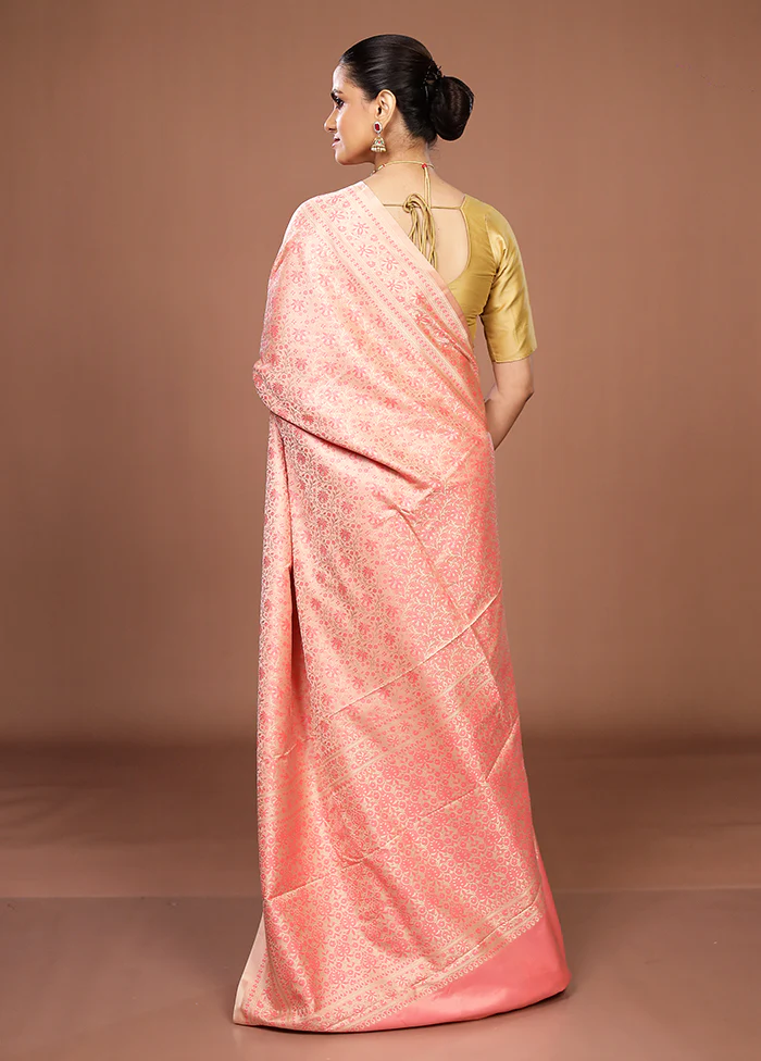 Pink Jamewar Silk Saree With Blouse Piece - Image 3