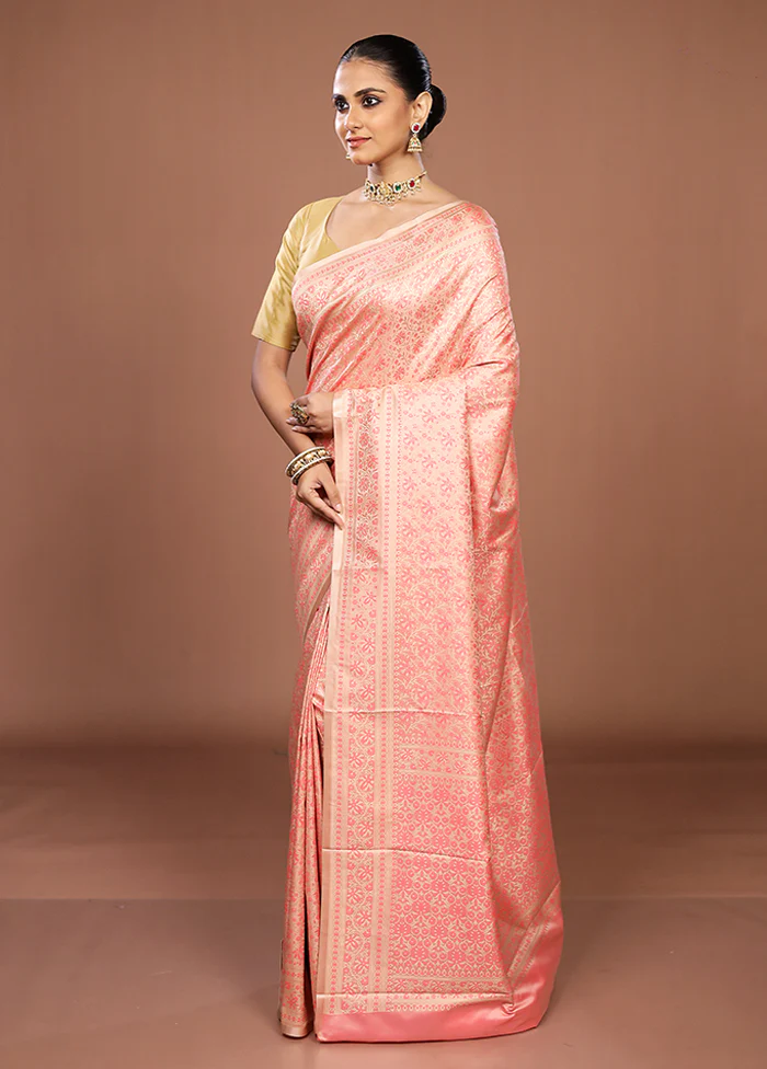 Pink Jamewar Silk Saree With Blouse Piece - Image 4