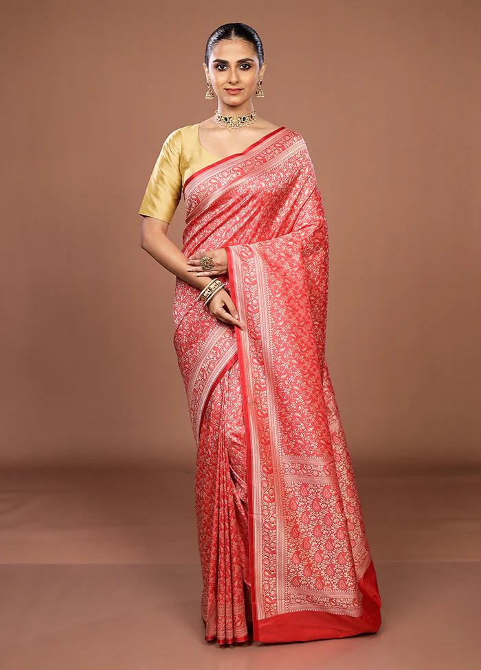 Pink Jamewar Silk Saree With Blouse Piece - Image 2
