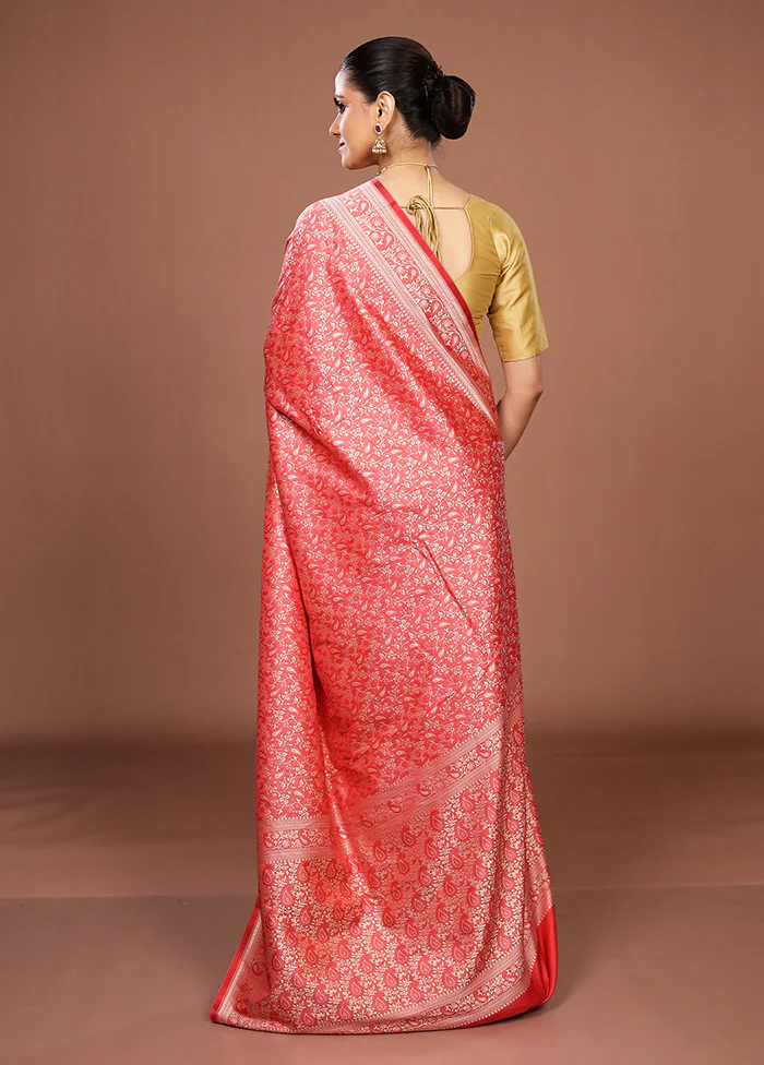 Pink Jamewar Silk Saree With Blouse Piece - Image 3